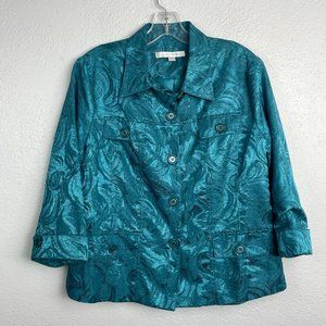 Erin London Women's Green/Blue Floral 3/4 Sleeve 5 Button Jacket - Size M